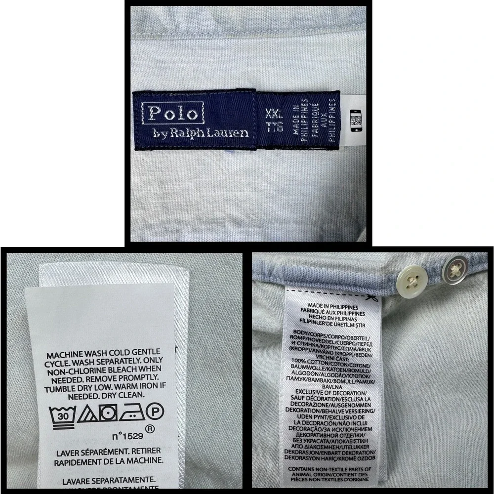 Vtg Polo Ralph Lauren Shirt Button Down Long Sleeve‎ Flash Pony Light Blue XXL